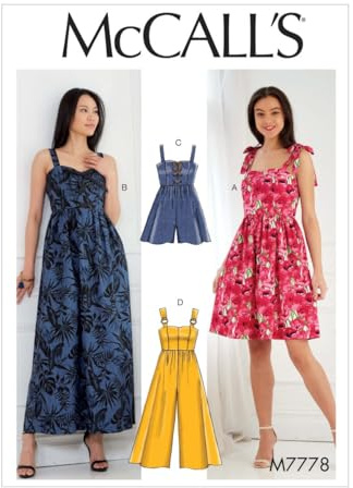 McCall's Patterns M7778 Misses' Dresses, Romper and Jumpsuit Sewing Pattern, E5 (14-16-18-20-22), Multi
