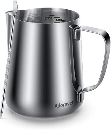Jarra de espuma de leche, jarra de vapor de 20 onzas, accesorios de máquina de espresso de acero inoxidable para cafetería, herramientas de barista de capuchino, jarra de leche, taza espumadora de