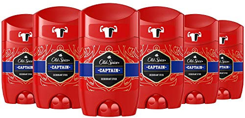 Old Spice Captain Deodorant Stick For Men 6x50 ml, 48H Fresh, 0% Aluminium Salts, Anti-White Marks and Yellow Stains