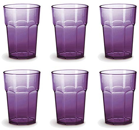 Omada Design Ensemble de 6 verres à boissons de 42,5 cl, en verre ou à long drink, en plastique de 12,5 cm de hauteur, incassables, de forme octogonale empilables et allant au lave-vaisselle,alto
