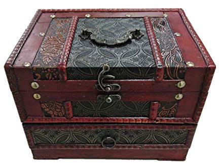 Holz Schmuckkasten, Vintage Schmuckschatulle Schmuckkoffer mit Schubladen, Schmuckbox mit Spiegel, Schmuckkästchen für Ringe Armbanduhren Ohrringe Halsketten, als Geschenk für Mädchen und Mütter