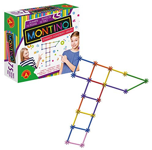 Alexander 2278 - Montino 75 Konstruktionsspielzeug Starter Set, Baukasten mit Stäben und Verbindungen, 75 Teile Spielset mit Kunststoff Elementen, pädagogisches Lernspielzeug für Kinder ab 5 Jahren