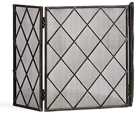 Kaminschutz ABL Brown Kamin Bildschirm, 3-Bildschirm Metallfunkenschutz Net Cover, European Style Kamin Dekoration Rand, Dehnbarer 122X71CM