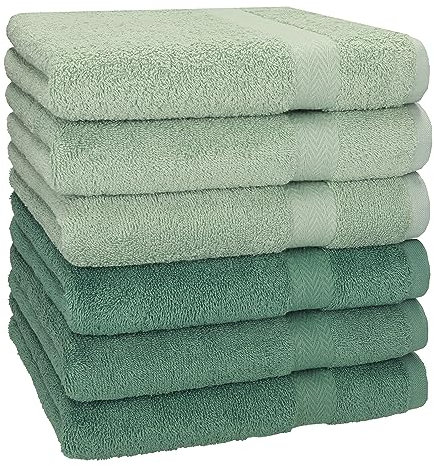 Betz 6 Stück Handtücher Premium 100% Baumwolle Größe 50 cm x 100 cm heugrün/tannengrün