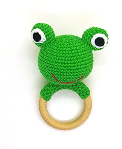 Rassel, Greifling, Beißring Frosch- gehäkelt