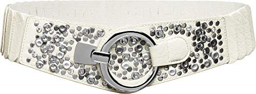 Caspar GU300-N elastischer breiter Damen Stretch Taillengürtel mit Nieten Dekor, Gürtelgröße:78 [für Körperumfang 75-90 cm], Farbe:weiss