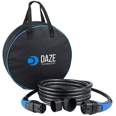 Daze | Cavo di Ricarica Tipo 2-Tipo 2 per Auto Elettriche EV e PHEV con Custodia | 32 A | Compatibile con EV come Model 3-S-X-Y/Compass/Renegade/ZOE/500e/ID.4 (Trifase/Fino a 22 kW / 3 Metri/Blu)