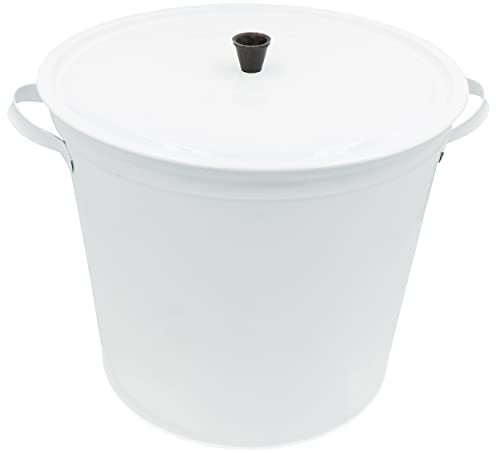 HRB Mülleimer Zink Weiß, 32 Liter, Vintage Design, sehr stabil mit Deckel- geeignet als Mülleimer Küche- Nutzbar als Abfalleimer oder zur Aufbewahrung von Klamotten
