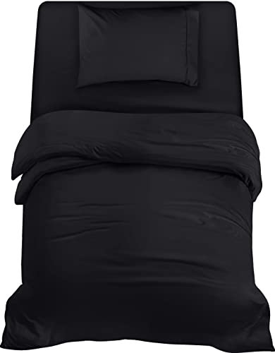 Utopia Bedding 3teilig Bettwäsche-Set - Weiches gebürstetes Mikrofaser-Gewebe - Bettbezug (135x200cm), Spannbetttuch (90x190cm) mit Kissenbezug (50x75cm), Schwarz