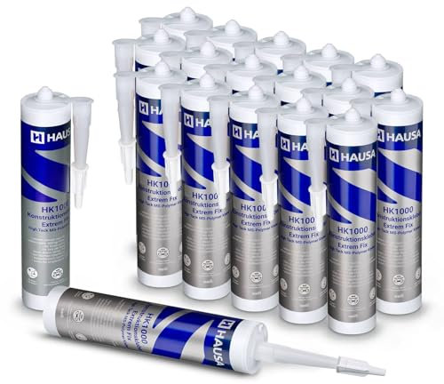 HAUSA High-Tack Montagekleber 18x 290ml extrem starker Alleskleber für Metall Stein Holz Spiegel elastischer MS Polymer Konstruktionskleber HK1000 für Innen Außen nasse trockene Oberfläche weiß