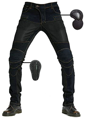 SHUOJIA Hombre Motocicleta Pantalones Jeans Con Protección Motorcycle Biker Pant 4 X Equipo De Protección, Pantalones De Carreras Profesionales Transpirables De Verano (Black,XL)