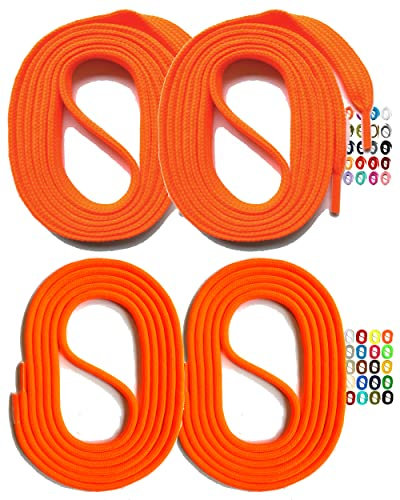 SNORS 2 PAAR flache Schnürsenkel NEONORANGE 130cm 6mm - waschbar, reißfest, elastisch, Schuhband für Sportschuhe Sneaker Halbschuhe, Chucks Laces