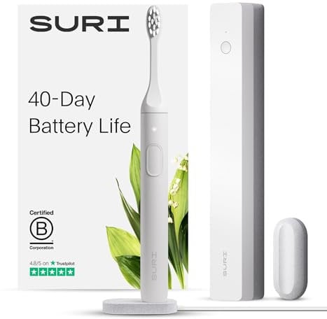 SURI Sonic Electric Toothbrush with UV Cleaning Travel Case | 40+ Day Battery | UK’s No.1 Rated | Sustainable Electric Toothbrush Adults | Sonic Toothbrushes |White