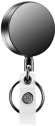 1 Pack Heavy Duty Badge Reel, Retractable Badge Clip,Upgrade Retractable Badge Holders,Premium Heavy Duty Metal ID Badge Holder with Belt Clip Key Ring for Name Card Keychain (1)