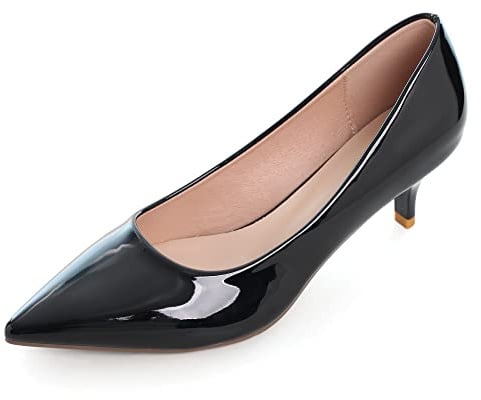 Dear Time Women's Business Low Heel Pumps OL Formal Patent Leather Slip On Low Thin Heeled Office Comfy Basic Shoes Black US 7.5