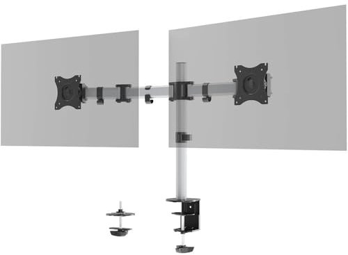 Durable Monitor Mount Select for 2 Screen - Monitor Stand with Clamp for Desks - VESA 75/100 - for 21-27 Inch Screens - Ergonomic, Height Adjustable, Rotate & Tilt - Securely Holds Screens Upto 8KG