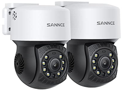 SANNCE PT Dome Camera 1080P, Pan 350° Tilt 90° Digital Zoom Outdoor Security Camera 2MP 2 Pack, 30 M Night Vision for Analog CCTV Surveillance System, Remote Access, IP65 Waterproof, Include Adapter