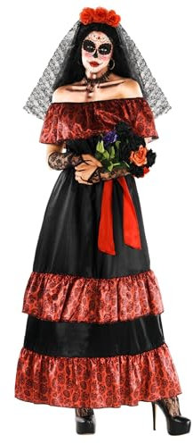 Morph Costume Senora Dia de los Muertos, Robe La Catrina Halloween Femme, L