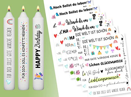 Sugeru® 6 X DIN A5 Geburtstag kerzenfolie(200+ Muster), Kerzentattoo Wassertransferdruck | wasserschiebefolie kerzen | kerzenaufkleber sticker |Kerzen dekorieren|Happy Birthday,Kerzen beschriften