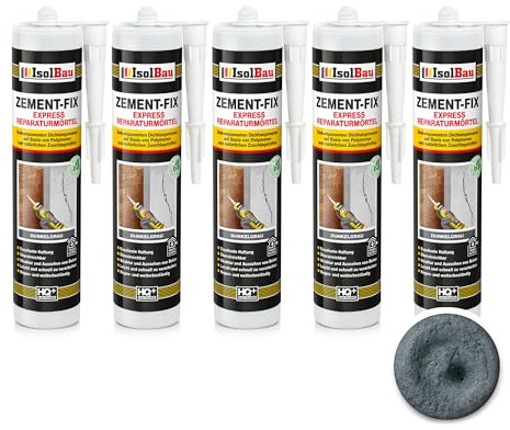 Isolbau Zement-Fix 5 x 300 ml Dunkelgrau Express Reperaturmörtel - Dichtungsmasse für Fugen & Risse im Innen- & Außenbereich, Kartusche