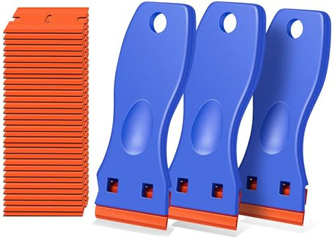 3 Pièces Grattoirs en Plastique, Grattoir en Fenêtre Verre, Grattoir en Autocollant, avec 30 Lames de Rechange, Anti-rayures, Grattoir à Résidus de Colle, pour Enlever les Etiquettes, Peinture