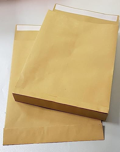 50x braune Faltentaschen DIN B4 250×353mm mit 4cm Bodenfalte und Stehboden, haftklebend ohne Fenster, 130g/m2 stark, Versandtasche mit Falte, Faltenumschlag