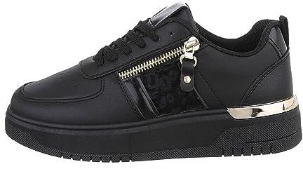Ital Design Damenschuhe Freizeitschuhe Sneakers Low, A-66-, Kunstleder, Schwarz, Gr. 37