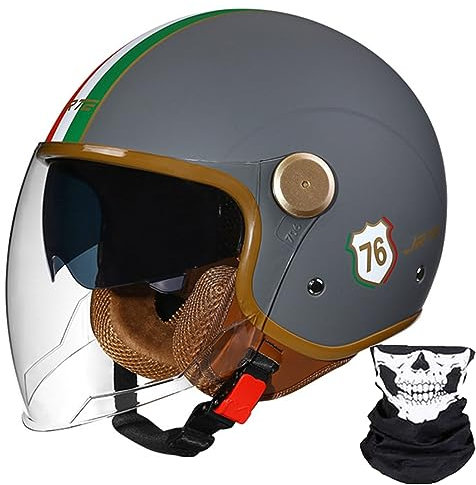 Offener Motorrad-Helm, Erwachsene, Damen, Herren, 3/4 Retro, Klassischer Moped-Helm, DOT/ECE-Zugelassen, Halbes Gesicht, Vintage-Motorradhelme Mit Visier, Roller 5,M56-57cm