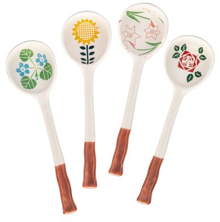 FYUEROPA Ceramic Soup Spoons Set Asian Chinese Japanese Tablespoon for Ramen Pho Wonton Miso - Set of 4