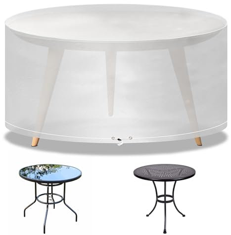 Funshot Housse de table de jardin imperméable - Ronde - Coupe-vent - Résistante aux UV - Pour meubles de jardin d'extérieur - En polyéthylène - Diamètre : 102 x 71 cm - Transparent