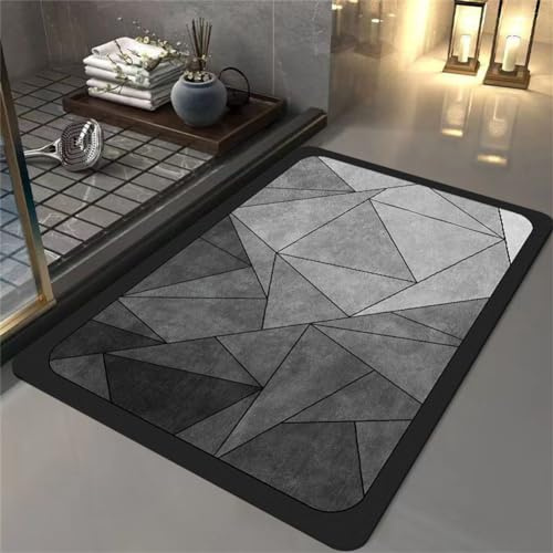 Fooyho Badematte Rutschfester Badezimmerteppich Groß Absorbierender Badteppich 90x120cm Schnelltrocknende Badematte Stein Bath Mat, Saugfähig Badvorleger rutschfest Waschbar Duschvorleger Gray