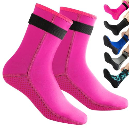 HINATAA 3MM Neoprensocken für Damen Herren, Tauchsocken Schnorcheln Socken, Warm schwimmsocken, Beachvolleyball Socken für Schnorcheln, Surfen, Schwimmen, Segeln, Tauchen, Wassersport (M, Rosa)