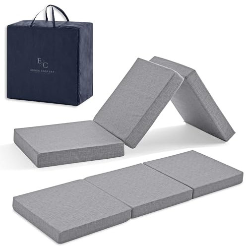 ErossConfort Gästematratze, faltbar, 90 x 195 cm, HD-Schaumstoff, faltbar, atmungsaktiv, waschbarer Bezug und Tragetasche, Höhe 10 cm, Grau