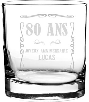 CADEAUX.COM - Verre à Whisky personnalisable pour Homme de 80 ans - Message Personnalisable - Verre Personnalisé - Cadeau Anniversaire - Cadeau Homme