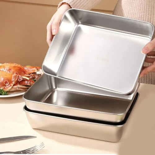 Karkar Juego de 2 moldes para hornear Brownie, rectangular, acero inoxidable, 25 x 20 x 5 cm, perfecto para tartas, brownie, apto para lavavajillas