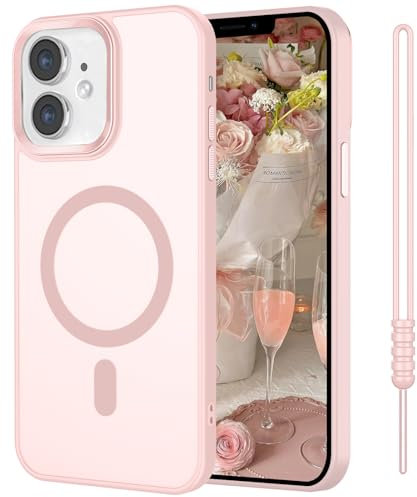 SouliGo Magnetic Case for iPhone 11 6.1”【Compatible with MagSsafe】 Slim Translucent Matte Shockproof Hard PC Cover & Soft TPU Bumper Anti-Scratch Protective Phone Cases with Lanyard - Pink