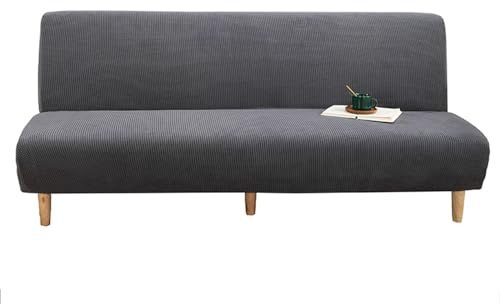 Sofabezug Ohne Armlehnen Beige/Grau 3/2 Sitzer Sofabettüberzug Ohne Armlehne Rutschfest Stretch Spandex Futon-Sofa-Sitzbezüge Faltbar Sofabezug klappbares Schlafsofa Schonbezug(120-150cm,Dark gray)