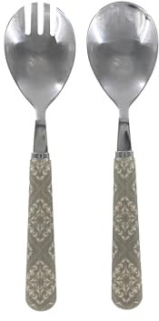 Salatbesteck 2-Teile französisch grau mit Muster aus Rostfreiem Stahl/Acryl Landhaus Shabby Chic Look Vintage Nostalgie