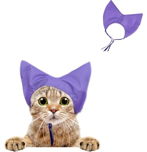 TTMIMIK Adjustable Pet Shower Cap, Waterproof Cat Ear Protection, Purple, Small