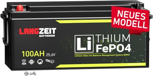 LANGZEIT LiFePO4 100Ah 24V Lithium Batterie Wohnmobil Batterie Solarbatterie Lithium Eisenphosphat Akku Solar Bootsbatterie Akku USV inkl. BMS