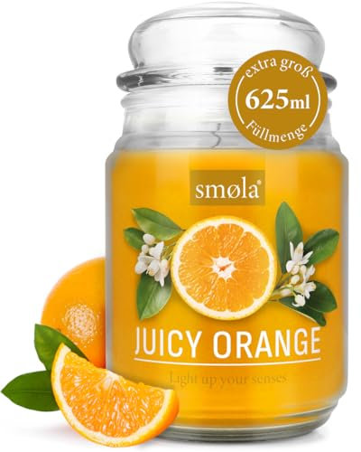 smøla Große Duftkerze im Glas I Juicy Orange 625ml - Kerze Orangenduft I bis zu 140 Stunden Brenndauer I vegane Sojawachs-Kerze I perfekte Geschenkidee