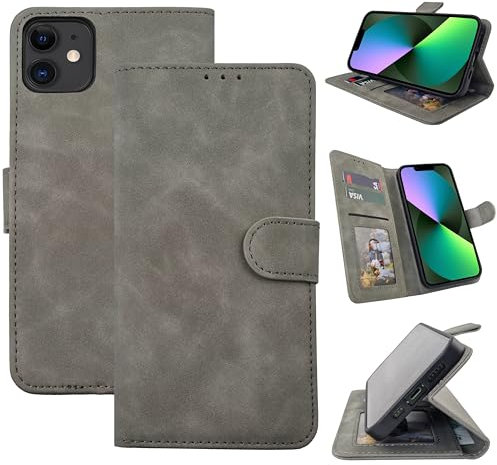 EKAM Case for iPhone 11 6.1-Inch, Premium PU Leather Wallet Case Flip Phone Cover With [RFID Blocking][Card Holder][Shockproof TPU][Stand Function] Book Style Case for iPhone 11 (Clay)