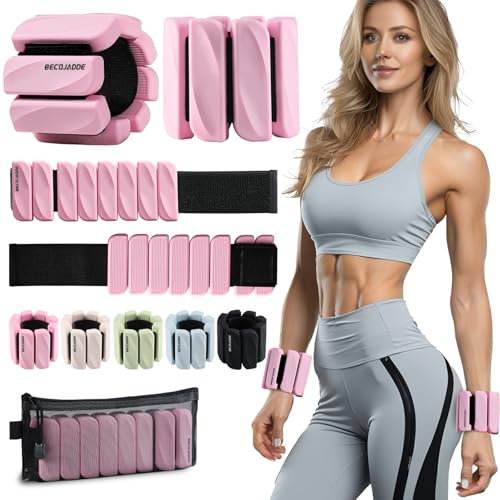 BECOJADDE Gewichtsmanschetten fuß 0.45 KG Je Gewichte für Beine und Arme Set 2 Ankle Weights Handgelenk Gewichte Knöchelgewichte Fussgewichte für Joggen Cardio Aerobic Krafttraining Rosa