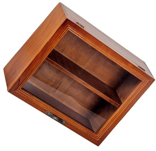 Warmhm Vitrine Miniature Bois Vintage avec Porte Acrylique Petit Meuble De Rangement Et Présentoir De Bureau pour Figurines Et Objets De Collection Support Solide à Deux Niveaux