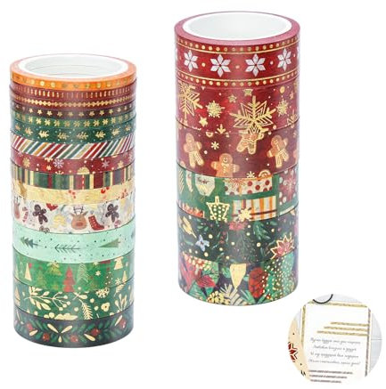 21 Rollen Washi Tape Weihnachten, 5 Meter Klebeband Weihnachten, 15 * 10 * 5 * 3mm Washi Tape Set, Für Scrapbooking Planer Weihnachtskarten Geschenkverpackungen Weihnachtsbasteleien