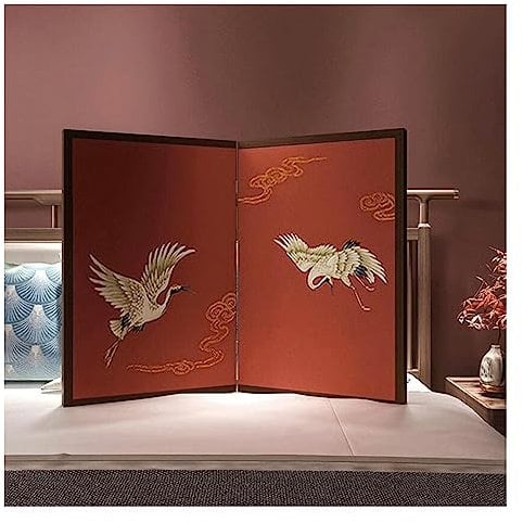 WYRMB Neuer chinesischer antiker Paravent, dekorativer Sichtschutz aus Segeltuch, Raumteiler, Arbeitszimmer, Eingangsornament，RTQASQ51060475-Rosso-4 plates/200x80cm