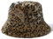 CLAPE Leopardenmuster Kunstfell Fischerhut Leopard Bucket Hat Damen Plüsch Eimer Hut Faltbar Warm Wintermütze Pelzig Flauschig Anglerhut