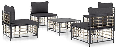 HETFTJN Mini Lounge Sofas & Couches Garden Sofas Lounge Sessel Outdoor - 5-TLG. Garten-Lounge-Set mit Kissen Anthrazit Poly Rattan für Garten Schwimmbad Terrasse Balkon
