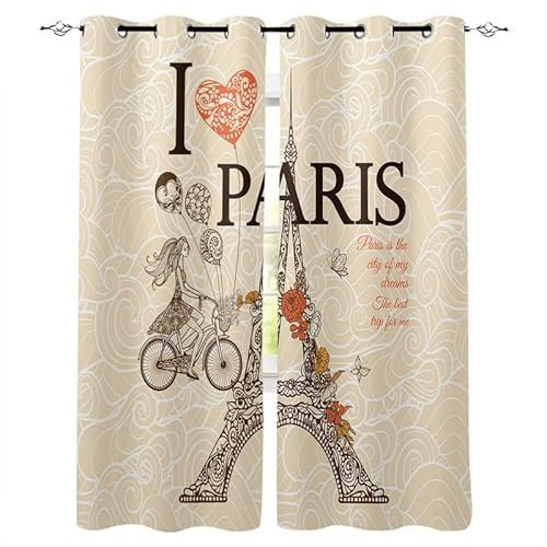 Rptidmv Vorhänge mit Ösen gelbes Paris Modern Schlafzimmer Verdunkelungsvorhang - Wohnzimmer Gardinen Kinderzimmer Blickdicht Schallschutz Thermovorhang Vorhang 2er Set 140 x 200 cm (BxH)