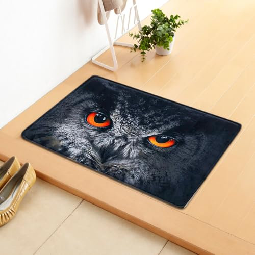 Fußmatte 60x90 cm Schwarze Orange Eule Fussmatte Aussen Fussmatte Innen rutschfeste Schmutzfangmatte Fußmatte Waschbar Fussabtreter für Flur Haustiere Fußmatte Außen